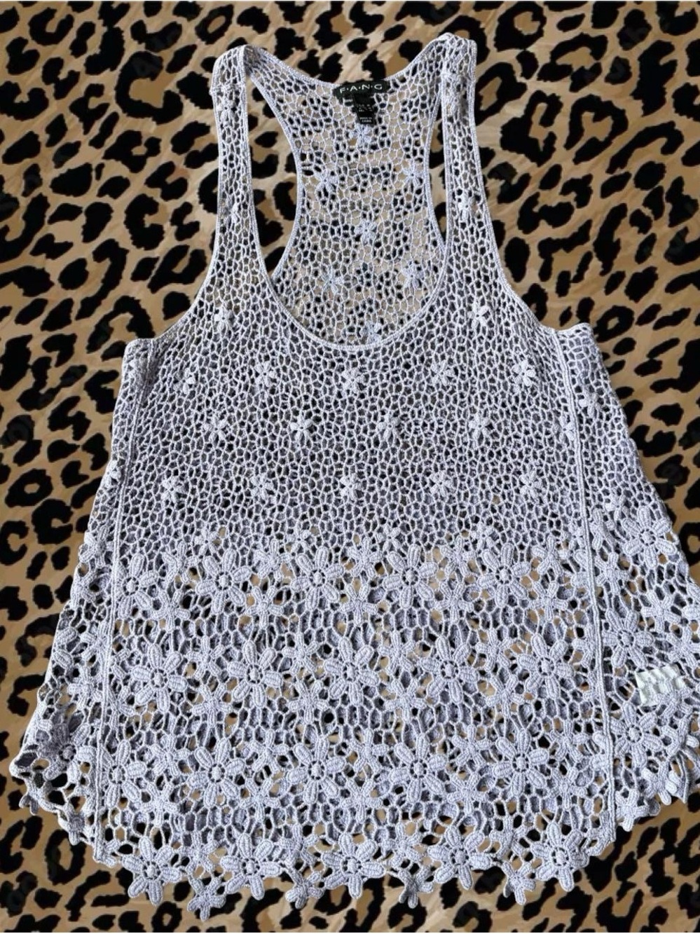 Cotton FANG White Crochet Floral Racerback Tank